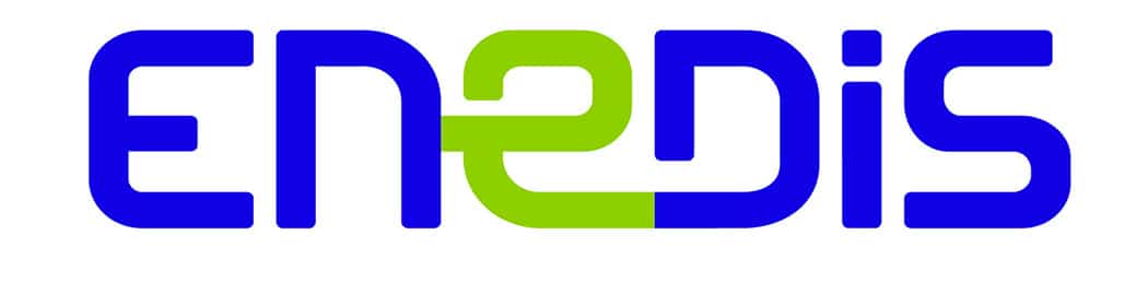Logo d'Enedis avec des lettres en bleu et vert sur fond blanc.