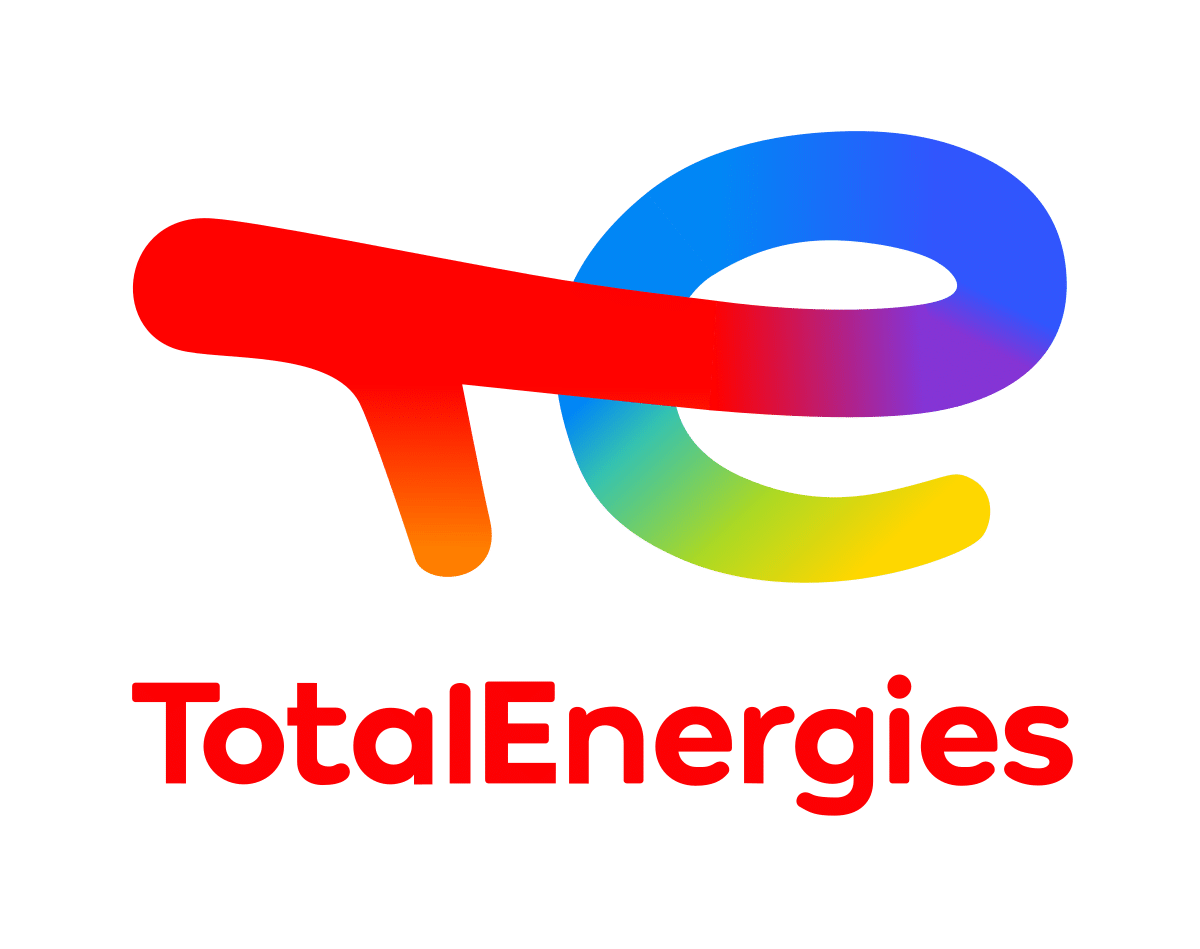 Logo de TotalEnergies avec les lettres 'TE' en dégradé de couleurs et le nom en rouge en dessous.
